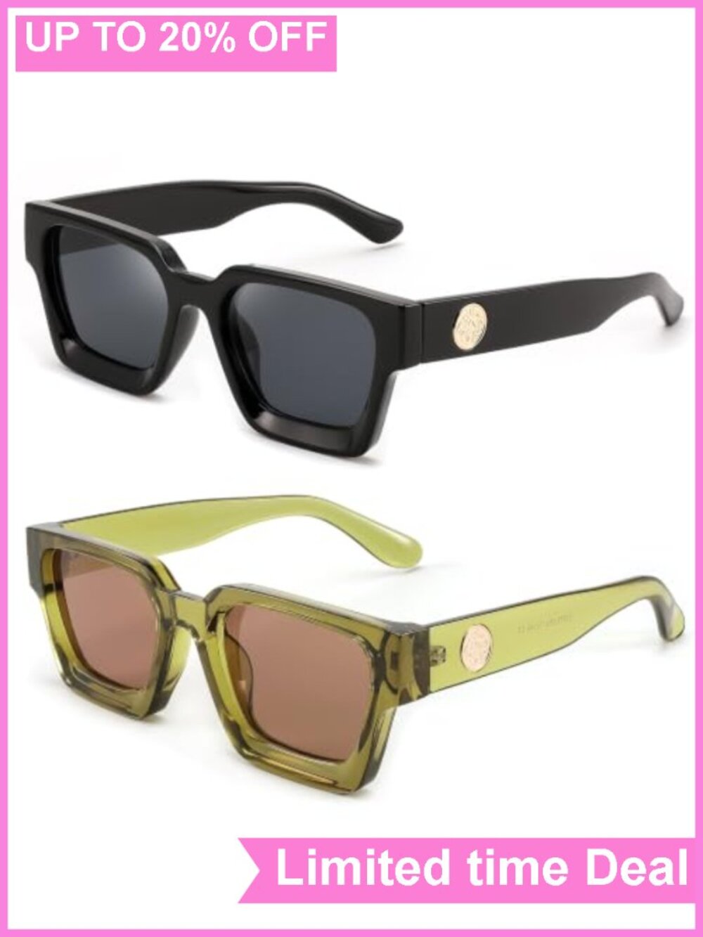 Retro 90s Chunky Square Sunglasses UV400 Protection Unisex